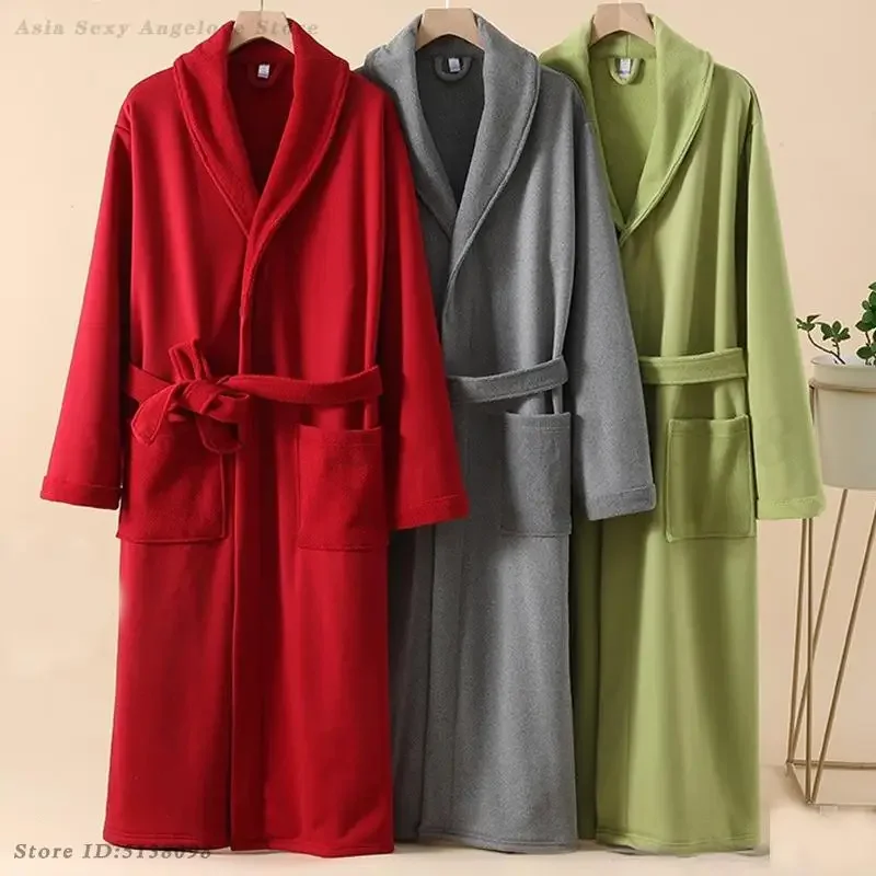 Couple Long Sleeved Robe Yukata Autumn Winter Thicken Velvet Bathrobe Sleepwear Men's Women's Nightgown Home Clothes Loungewear