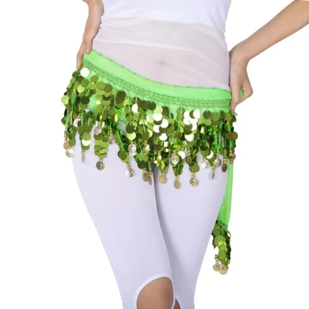Ceinture de danse du ventre tendance, écharpe de hanche, pompon avec pièce de monnaie de couleur or, chaîne de taille, paillettes, ceinture pour femmes, jupe, Costumes de spectacle