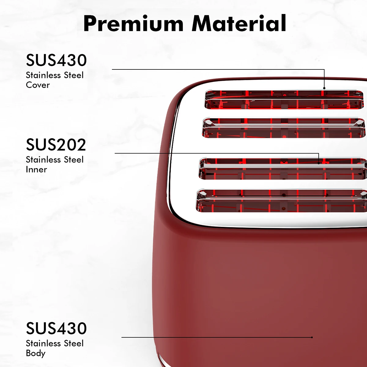Torradeira de 4 fatias, ranhuras extra largas, torradeiras retrô de aço inoxidável, 6 opções de curvatura, desligamento automático e função congelada, vermelho