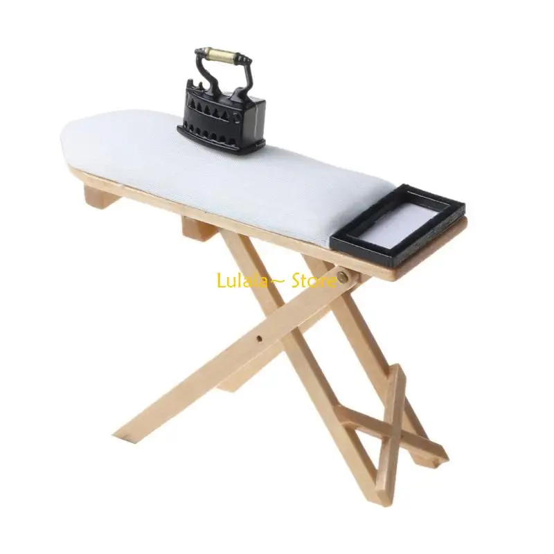 Y4QA มาตราส่วน 1: 12 โต๊ะรีดผ้าเหล็กสำหรับเฟอร์นิเจอร์บ้านตุ๊กตาโต๊ะห้องนอนขนาดเล็ก