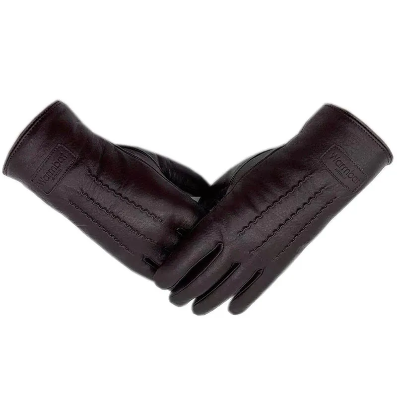 Winter Men\'s Genuine Leather Warm Gloves Black Sheepskin Lined Genuine Wool Coldproof Fashion Men\'s Driving Genuine Leather Genu