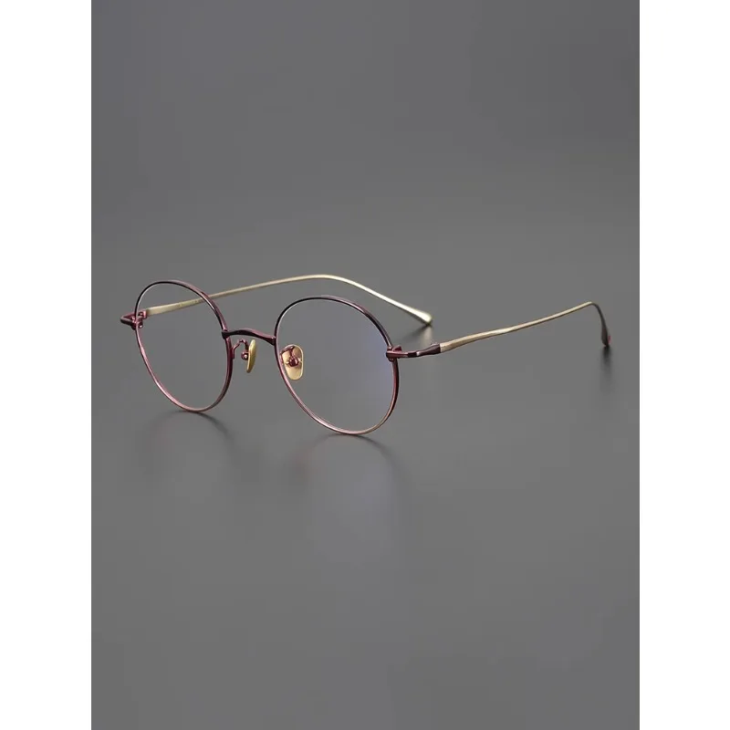 Gradient Hand-made Ultra Light Pure Titanium Retro-blue Blocking Myopia Glasses Round Frame