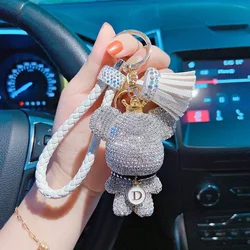 Car studded bear key chain car key pendant ladies diamond leather rope pendant fashion bag pendant online celebrity gift.