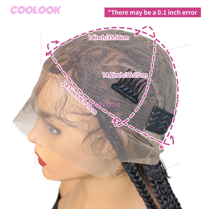 Peluca trenzada Cornrow en forma de corazón, trenzas sintéticas de caja de encaje completo de 36 pulgadas para mujeres