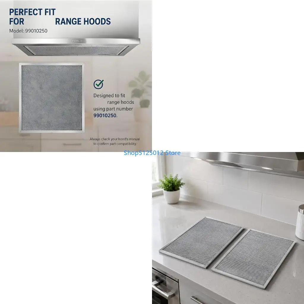 G8TC Metal Kitchen Hood Grease Filters, Washable 2-Pack with Rectangular Frames, Dense Screens and Tool-Free Handling for