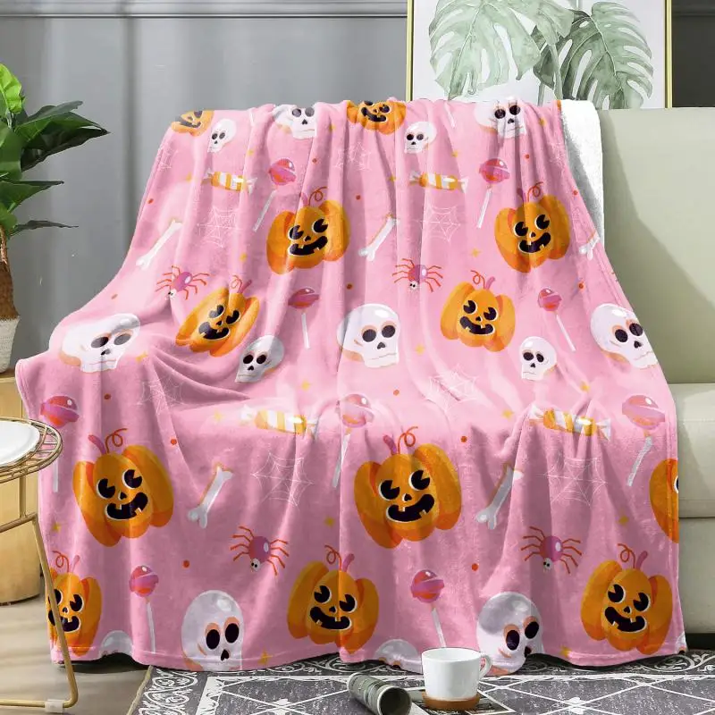 Halloween Rosa Nickerchen-Decke, Warme Weiche Flanell-Decke, Multifunktionale Dekorative Decken, Geschenke für die Feiertage – Detail 14