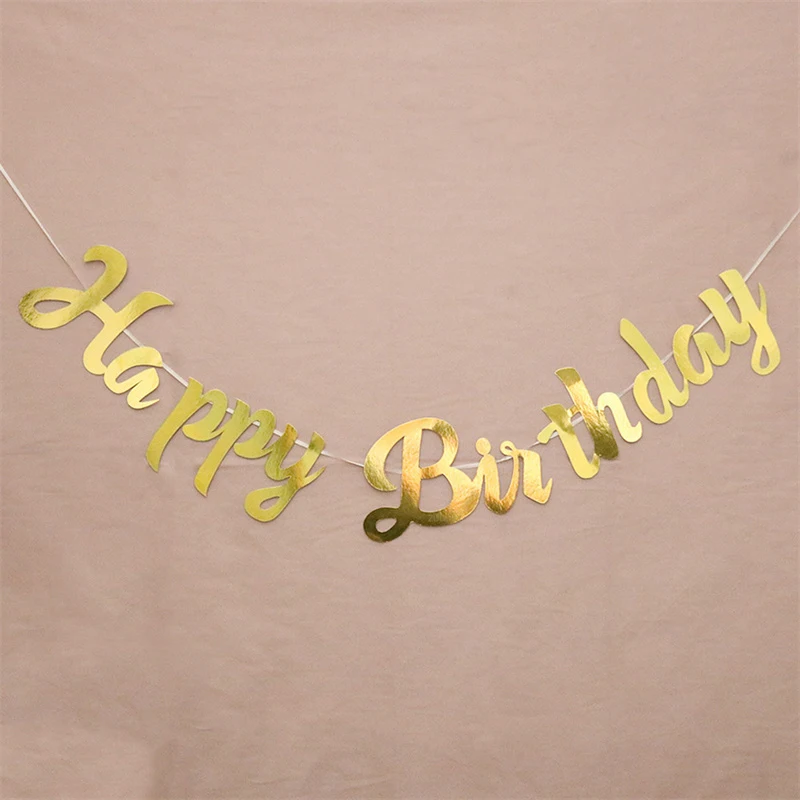 Gold Silver Blue Happy Birthday Banner Bunting Paper Birthday Party Hanging Garland Banner Boys Girls Baby Shower Decoration