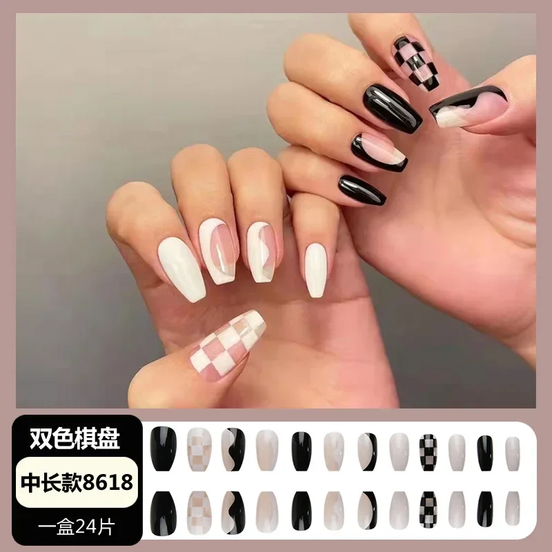 24 stks/set Effen Kleurverloop Verwijderbare Press-On Nail Franse Acryl Dragen Kunstnagels Volledige Dekking Kunstmatige Nep Nagels Tips