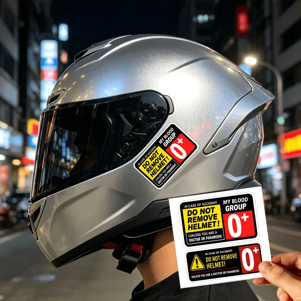 2Pcs/Set Helmet Blood‑Group Warning Waterproof Vinyl Stickers, 8 Types Emergency Safety Decals for Motorcycle Helmet Decor