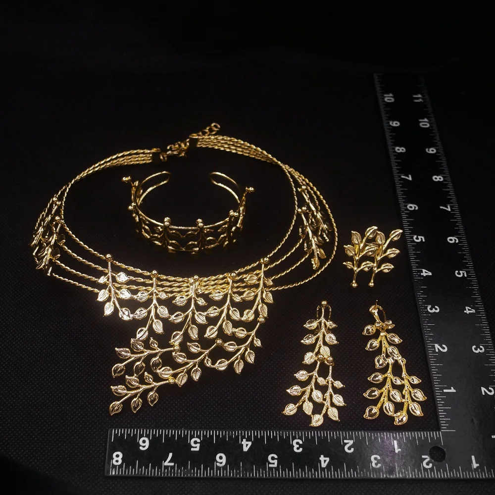 Ylaili hot selling Brazilian gold plated jewelry set Brass small leaf element Vitality exquisite factory wholesale bridesmaid ac