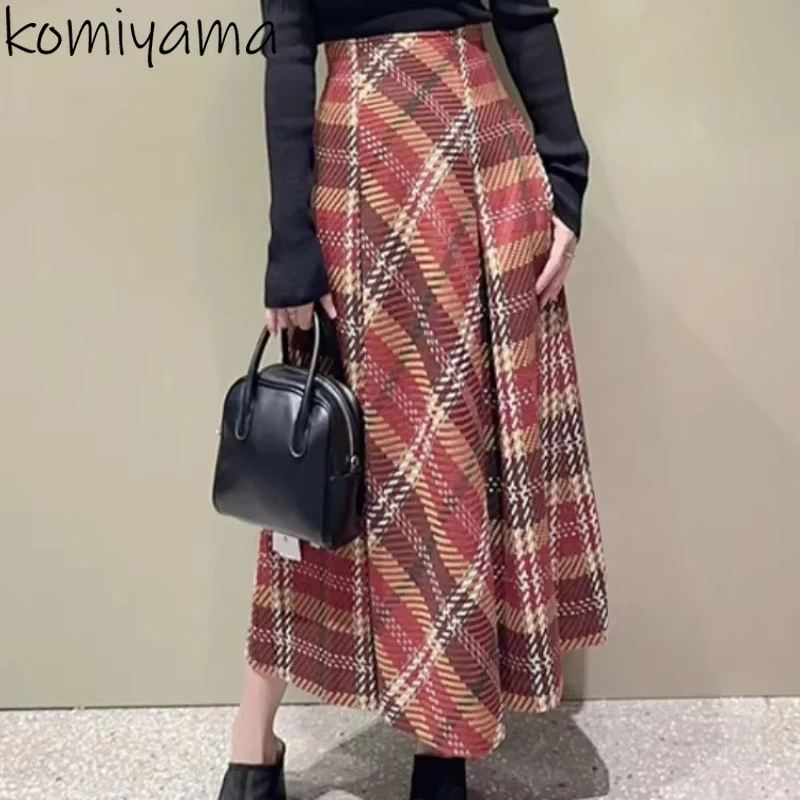 

Contrast High Waist A-line Skirts Tweed Plaid Women 2024 Faldas Japan Skirt Autumn Winter Fashion Ropa Mujer Vintage Falda