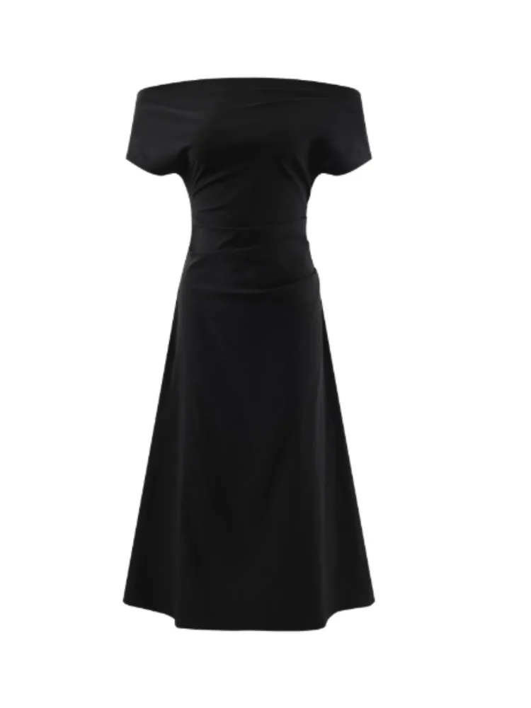 Elegant Black Off Shoulder Dress Women Slim Fit French Style Maxi Dress Summer Casual Long Evening Gown for Party or Daily Wear