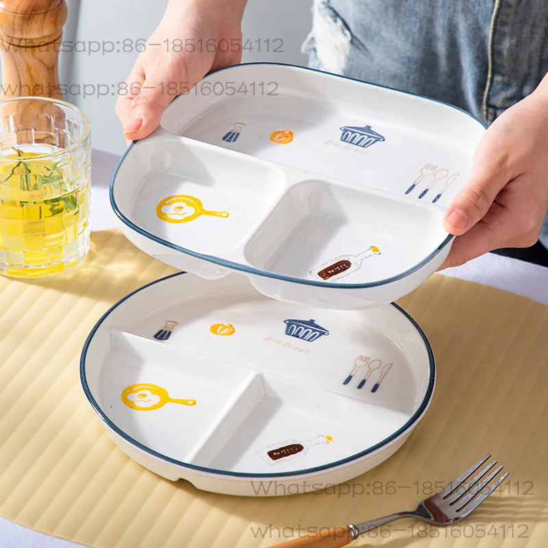 Breakfast Western Noodle Plate Household Three Grid Quantitative Weight Loss Plate Children's 3-grid ceramic meals plates