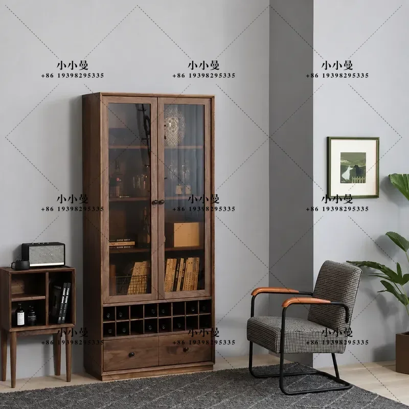Nordic Solid Wood Wine Cabinet North American Black Walnut Cherry Multi-functional Living Room Storage High Cabinet