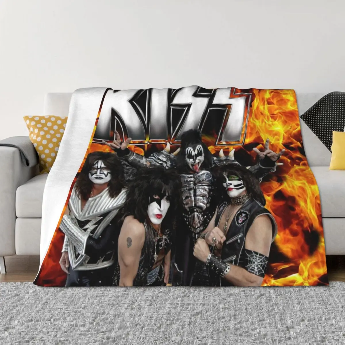

KISS with Logo and band Throw Blanket Blankets Sofas Of Decoration Polar Bed Furry Blankets