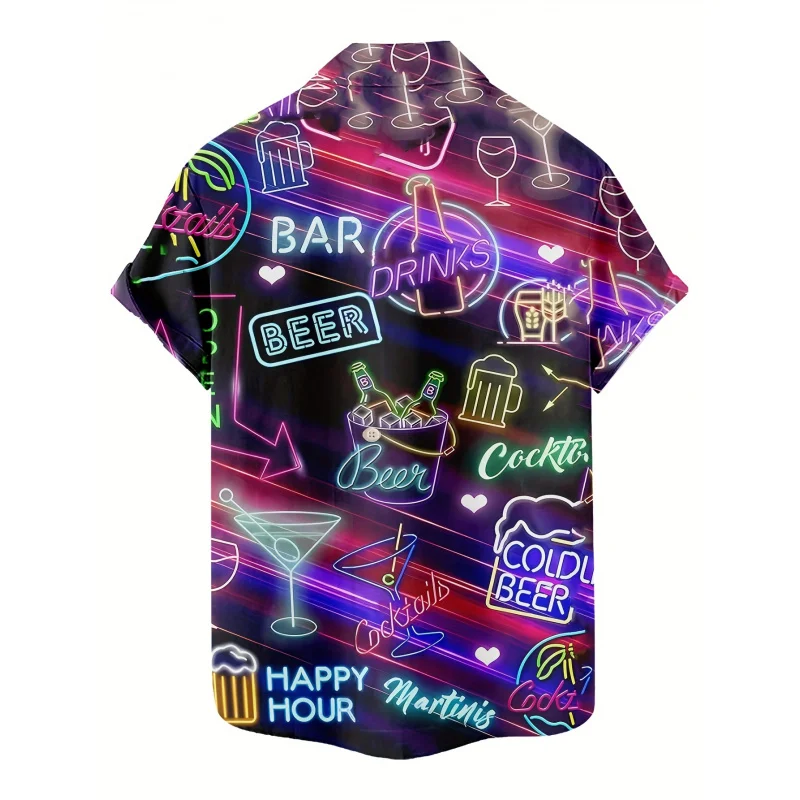 Bar Neon Light Pattern3DPrinted Men's Shirt Casual Personality Hip-Hop Party Street Hawaiian Shirt