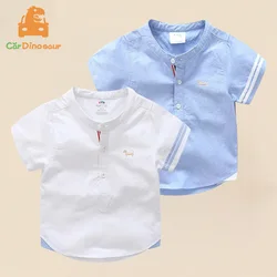 Vestiti del regalo di compleanno dei bambini 2024 estate moda cotone bianco blu colore cartone animato cane stampa collare alla coreana ragazzi camicia a maniche corte