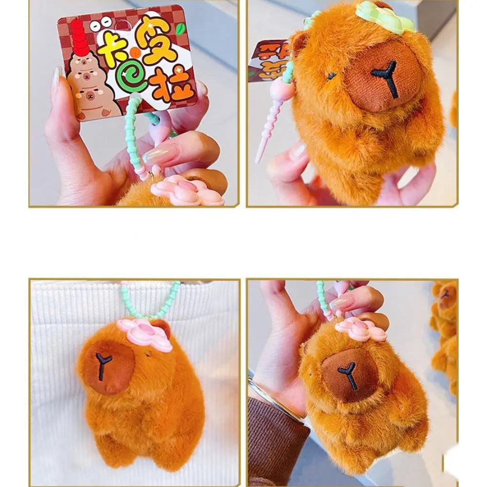 Stuffed Doll Capybara Plush Pendant Creative Little Flower Plush Capybara Keychain Funny Cute Capybara Plushie Doll Keyring