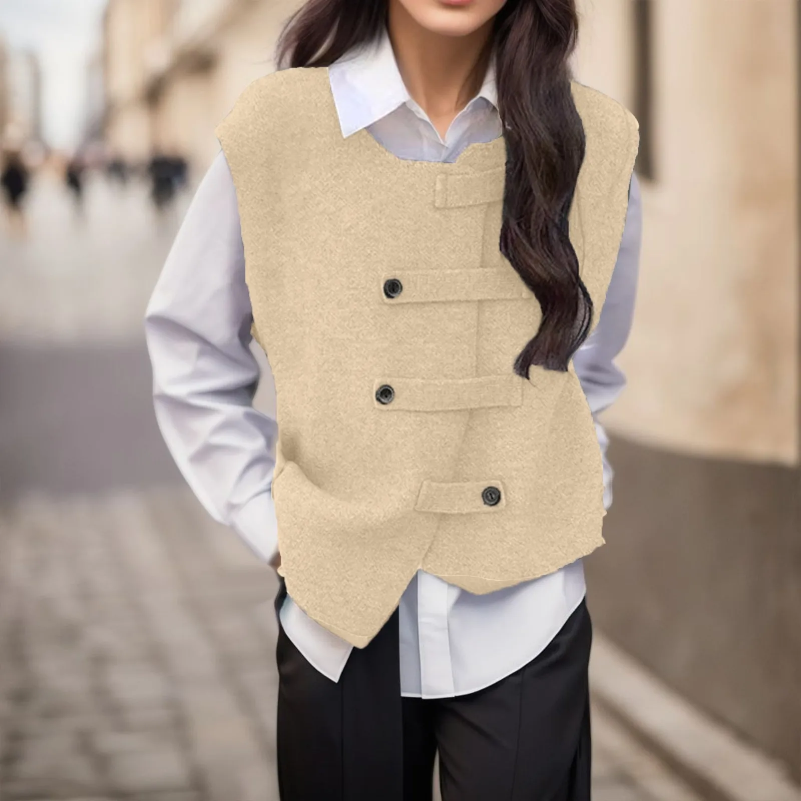 Pullover rétro décontracté à double boutonnage pour femmes, manteau en fibre, pull court irrégulier, cardigan féminin