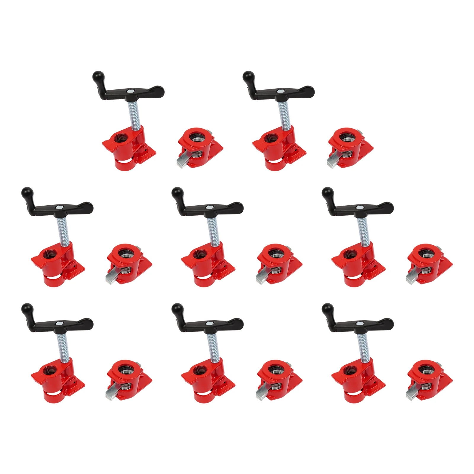 Image of 8-teiliges Holzklebe-Rohrklemmen-Set für 3/4-Zoll-Gewinderohre – Hochbelastbare Eisenklemmen mit tiefen Spiralzähnen, großer Basis, stabile Klemmung für Schrankmöbel und Holzbearbeitung
