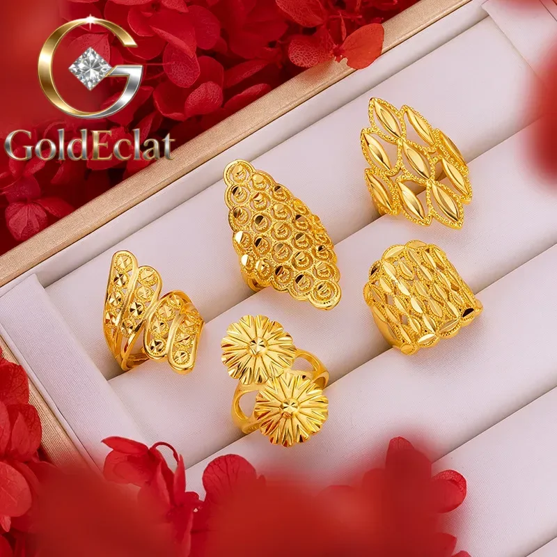

Кольцо GoldEclat Luxury: Роскошное женское кольцо из настоящего золота 9999 пробы (24K) с крупным цветком, модное, персонализированное, регулируемое, в подарок