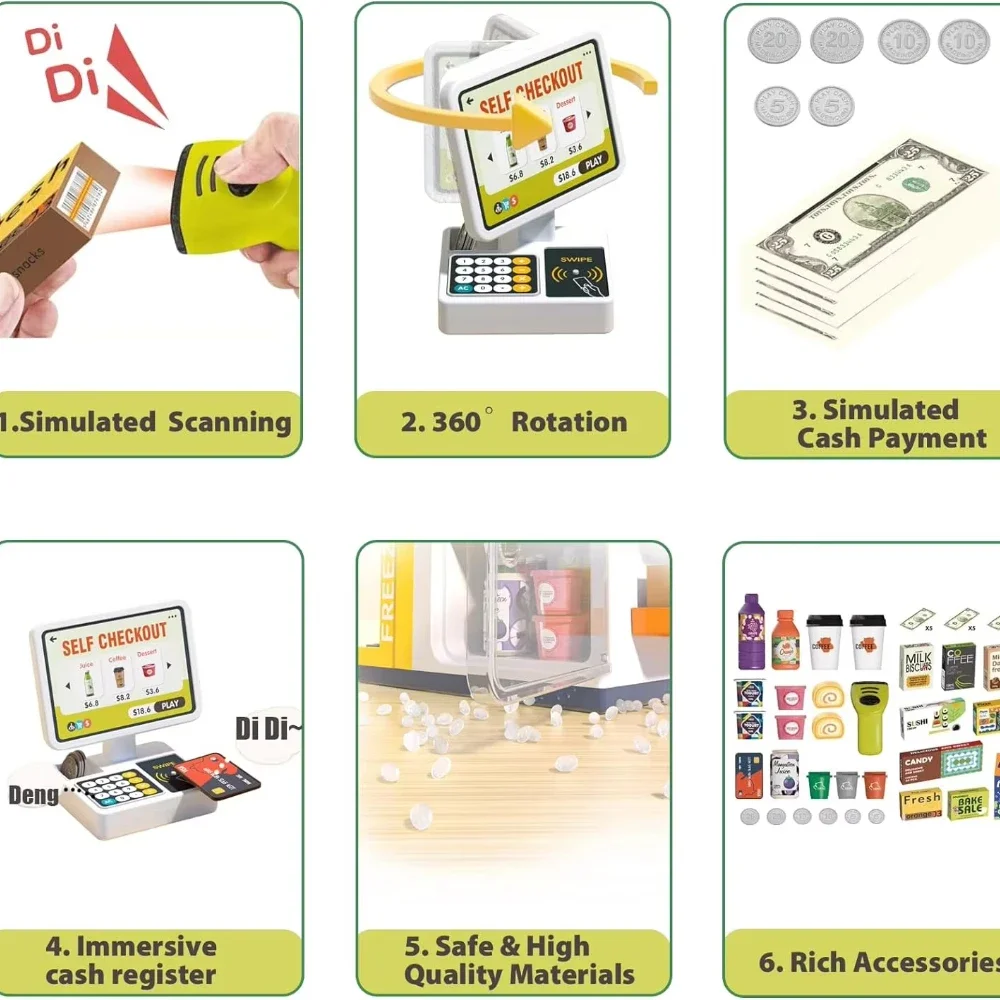 2-in-1-Spielspielzeug mit Scanner und Taschenrechner. Spielnahrung für Kinder, Simulation von Supermarkt-Kassen-Kaffeemaschinen-Spielzeug