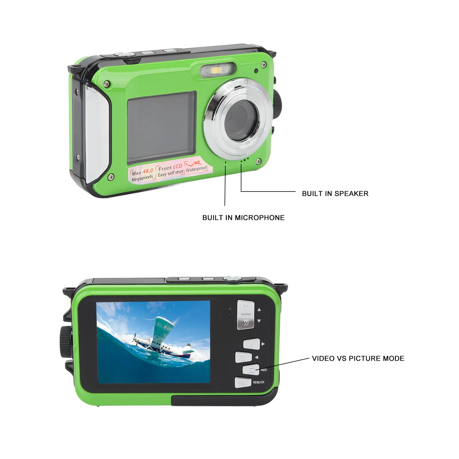 Compact Digital Camera 48MP 10FT  Submersion Waterproof Digital Camera 16X Digital Zoom with Built in Fill Light for Travel