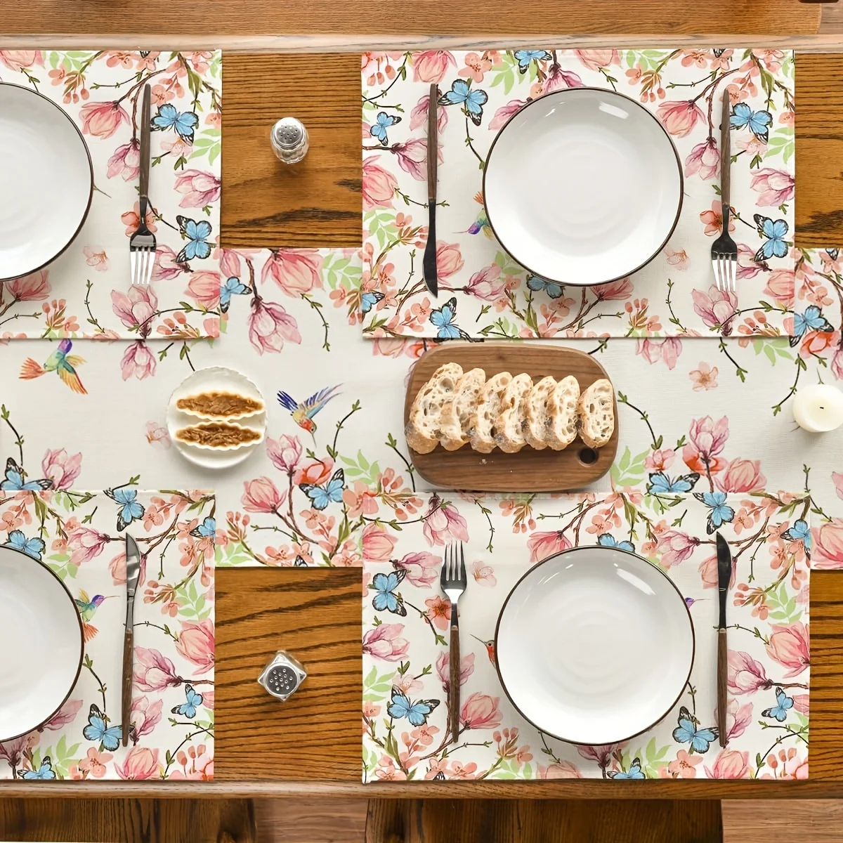 

Spring Floral & Bird Print Table Mat, 1-Piece, Heat-Insulating & Non-Slip, Universal Placemat for Family Dinner & Cafe