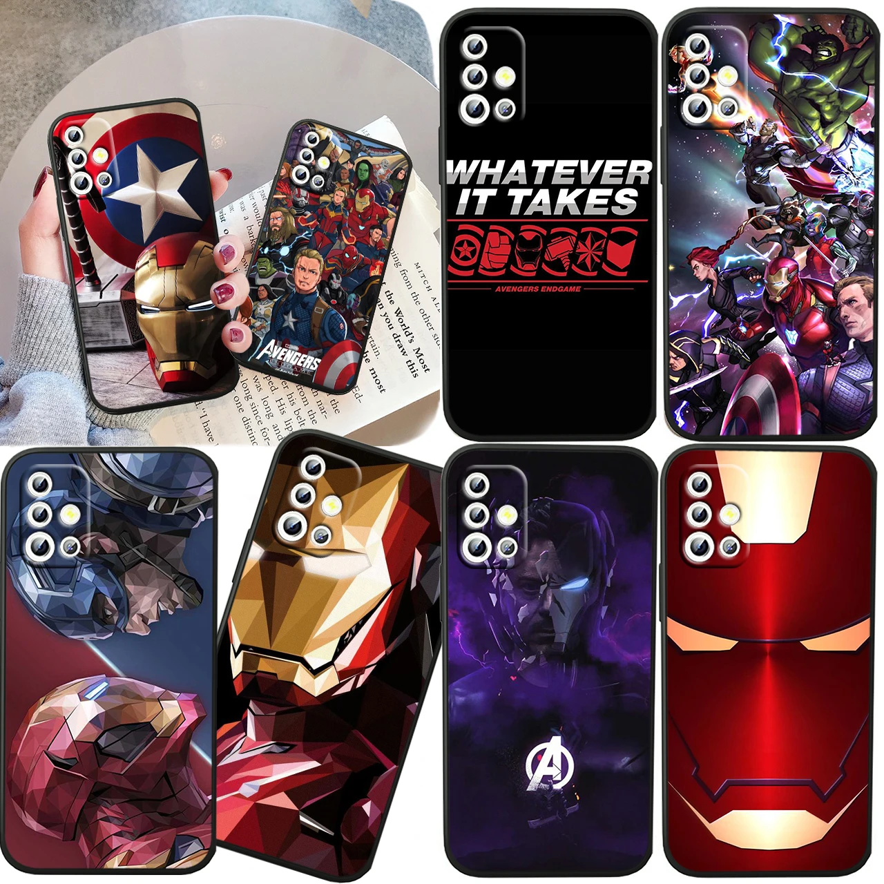 Marvel Cute iron Man For Samsung  A04S A81 A91 A71 A51 A41 A31 A12 A21S A01 4G 5G Silicone Soft Black Phone Case