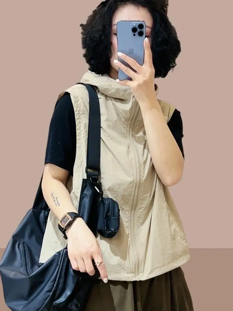 

Summer 2025 Women's Casual Sports Sun Protection Vest Outdoor Breathable Svel Jaet Zipper Closure Color