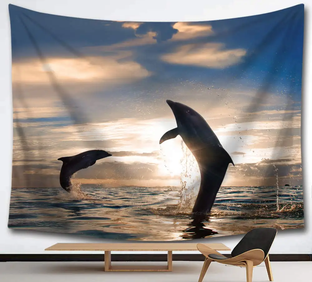 Ocean Dolphin Tapestry Underwater World Tapestry Marine Life Tapestry Wall Hanging Decor Kids Bedroom Dorm Living Room Tapestry