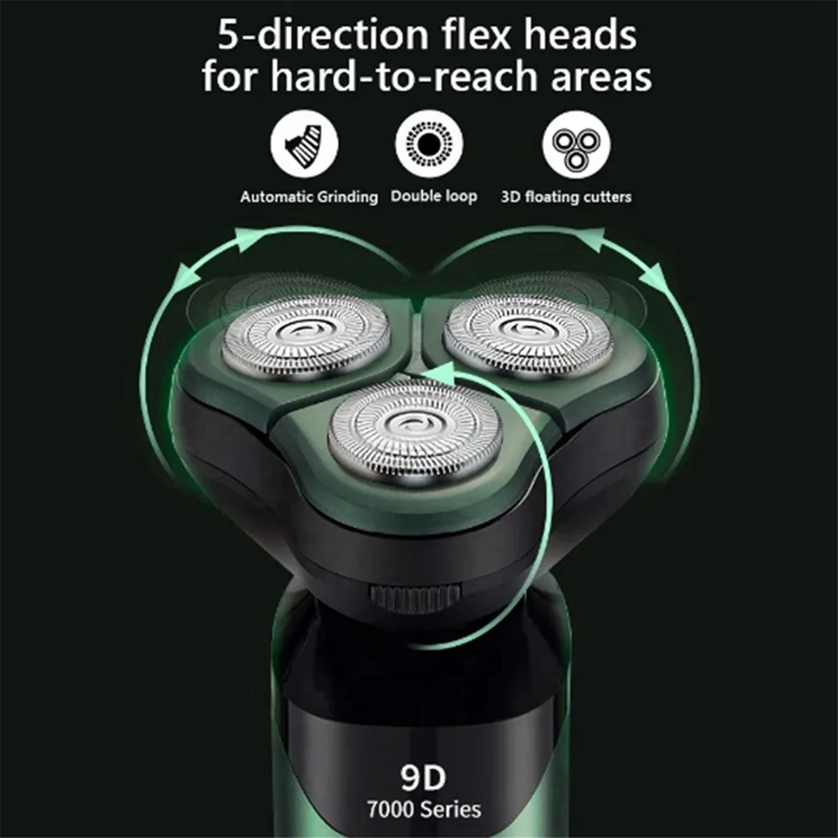 Afeitadora eléctrica LCD Pantalla digital Afeitadora inteligente recargable flotante de tres cabezales Afeitadora impermeable Carga tipo C Negro