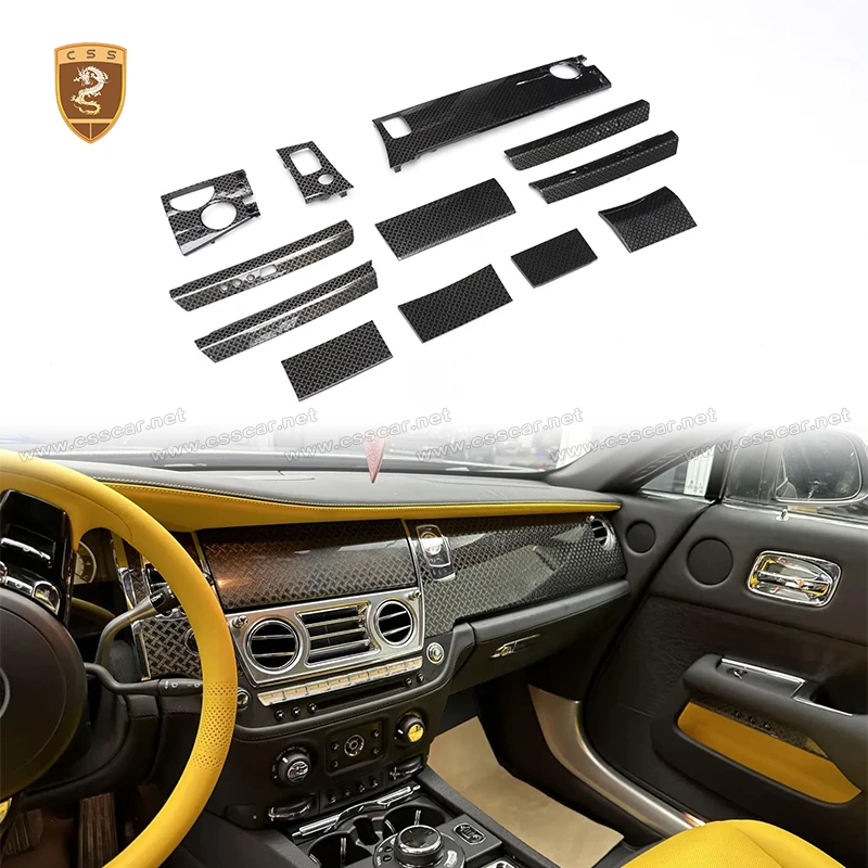 For Rolls-Royce Wraith Black Badge Style 12Pcs Center Control Moulding Panel Trim Dry Carbon Fiber Replacement Inner Kits