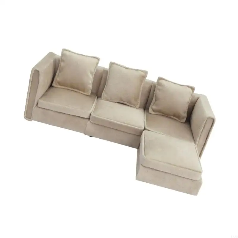 Y88D 1/12 Scale Doll House Living Room Decors Wooden Sofa Set Washable Fabric Miniature Furniture for Creative Play