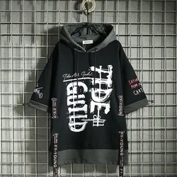 Fashion Graffiti Men's Hoodies T Shirt Summer Techwear Letter Print Casual Streetwear Y2k Hip Hip Sport Anime Men Thin Clothing