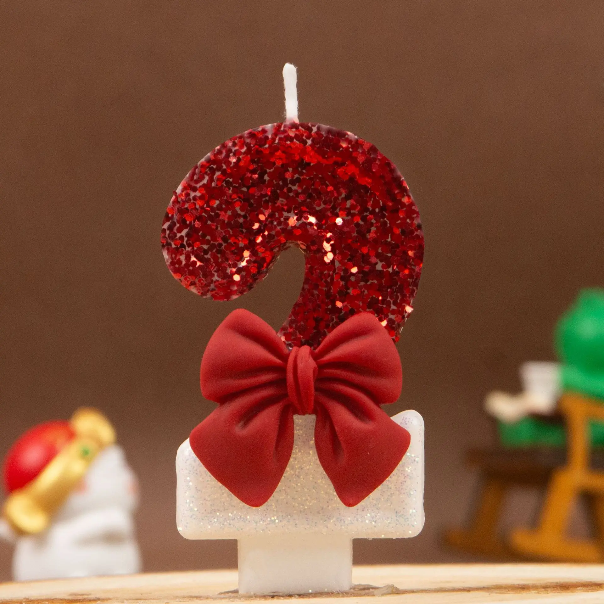 Red White Sequins Bow 0-9 Birthday Digital Candle - Creative Premium Cake Decoration image 5