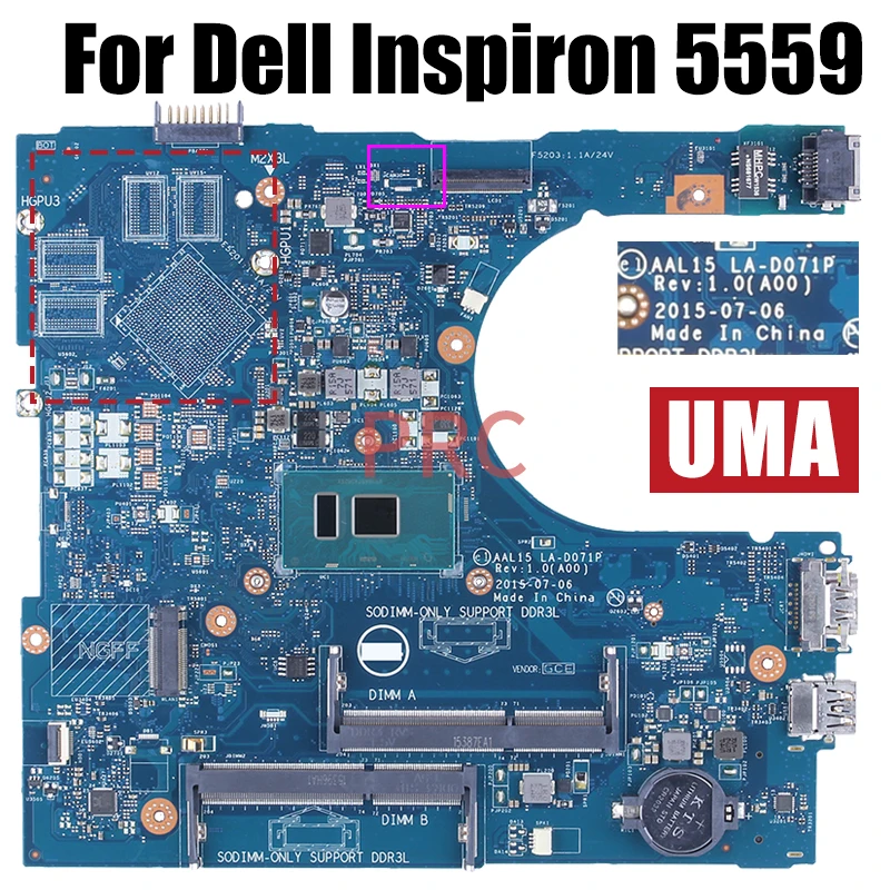 For Dell Inspiron 5759 5459 5559 Laptop Motherboard LA-D071P 0YVT1C 086V8H 0PX6JH 0F1J0W 0VYVP1 I3 I5 I7 6th Notebook Mainboard