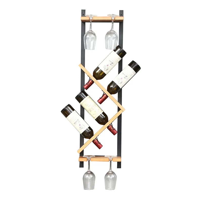 Solid Wood Wine Rack Wall-Mounted Storage Rack Wall Decorations Creative Restaurant Display Rack Wine Cupboard Wine Glass