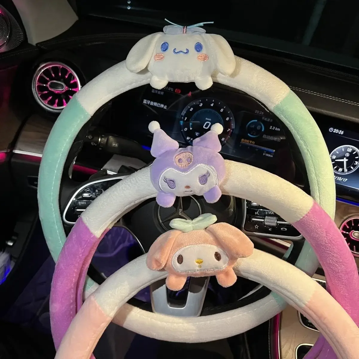 Sanrio Kawaii My Melody Car Steering Wheel Cover Kuromi Cinnamoroll Anime Cartoon Exquisite Universal Anti-Slip Handlebar Cover