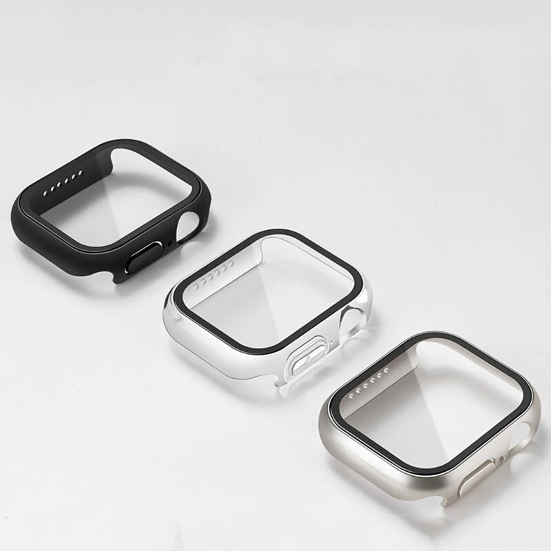 

Закаленное стекло + чехол для Apple Watch, аксессуары 45 мм, 41 мм, 42 мм, 38 мм, защитная пленка для экрана ПК iWatch 9 8 7 6 5 4 3 se 44 мм 40 мм