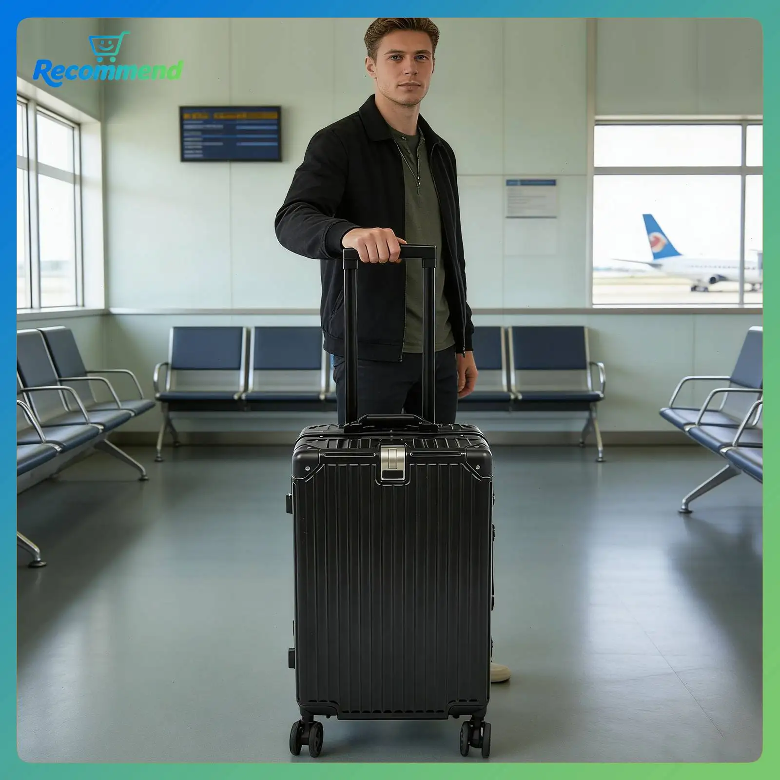 20 Inch Carry On Luggage 22x14x9 Inches Airline Approved, Hard Shell Suitcase, 360° Silent Spinner Wheels, Telescopic Handle, Anti Scratch, Black