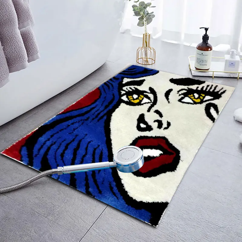 Blue Beautiful Girl Carpet Bedroom Tufted Door Mat Bedside Rug Simple Bathroom Non-Slip Absorbent Floor Mat Living Room Decor