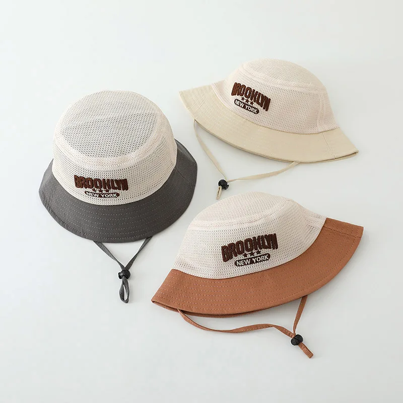 Letter Embroidered Baby Sun Hat Summer Mesh Breathable Boys Girls Fisherman Cap Fashion Patchwork Kids Panama Bucket Hats view 3