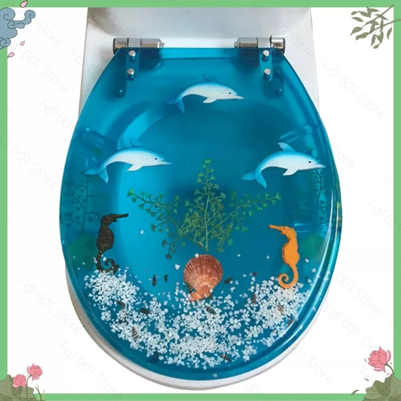 Transparent resin toilet cover slowly lowered and thickened universal toilet cover real dried flower shell