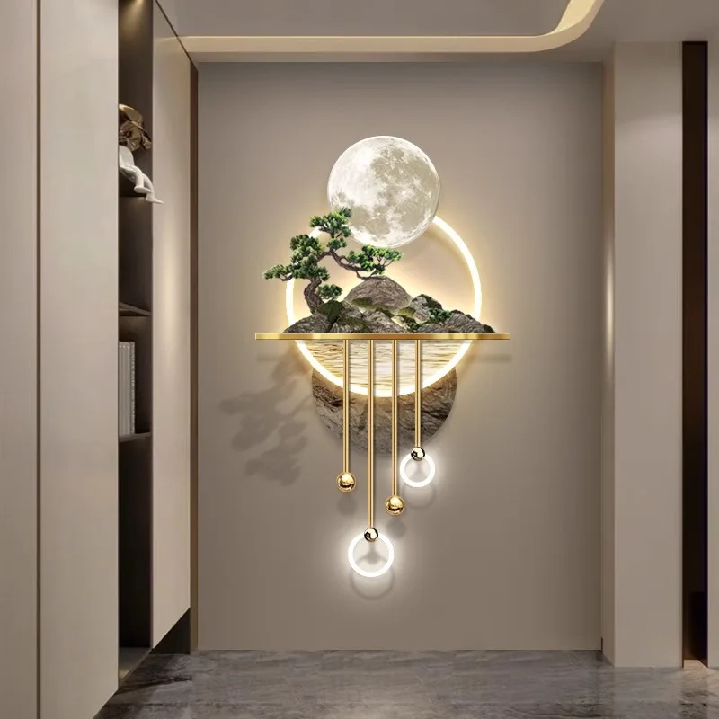 3D three-dimensional porch decoration painting, aisle corridor, light luxury, high-end LED luminous wall lamp painting,