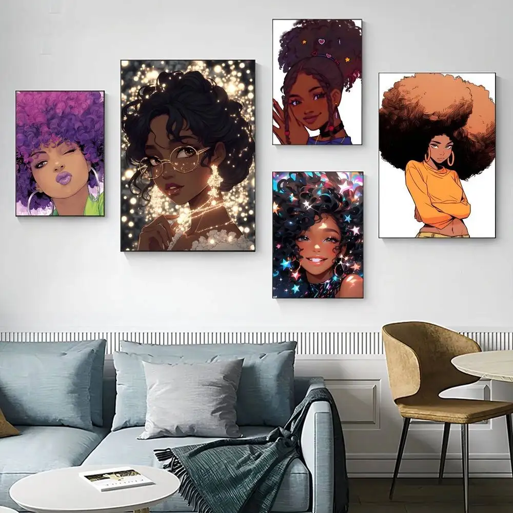 

Art Cut Afro Girl Poster Fancy Wall Sticker for Living room bar retro decorative painting room