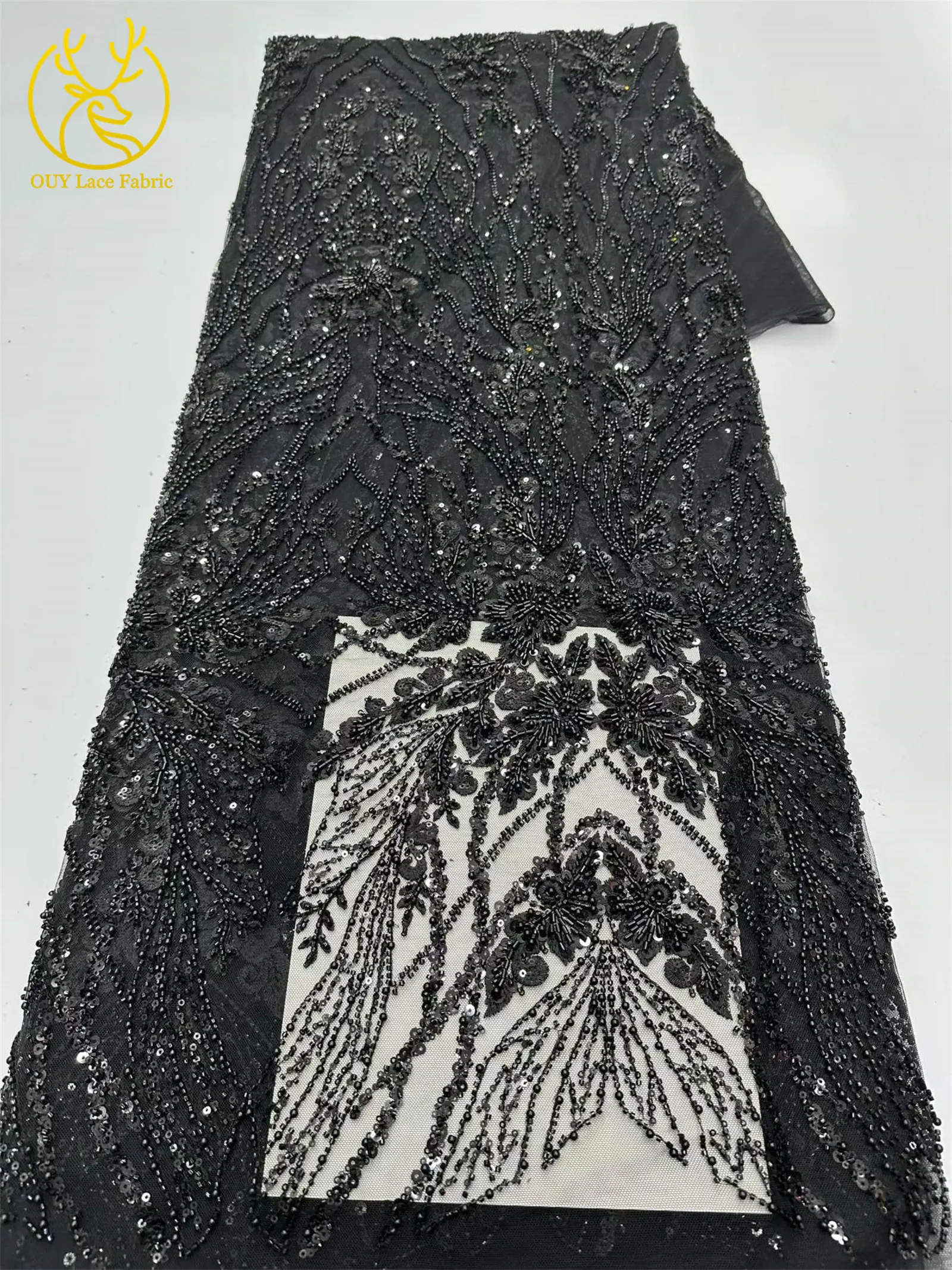 Hochwertiger roter afrikanischer handgefertigter bestickter Perlen-Spitzenstoff 2026 Nigerianische Pailletten-Spitze für Damen Hochzeit Nähen 5 Yards – Detail 22