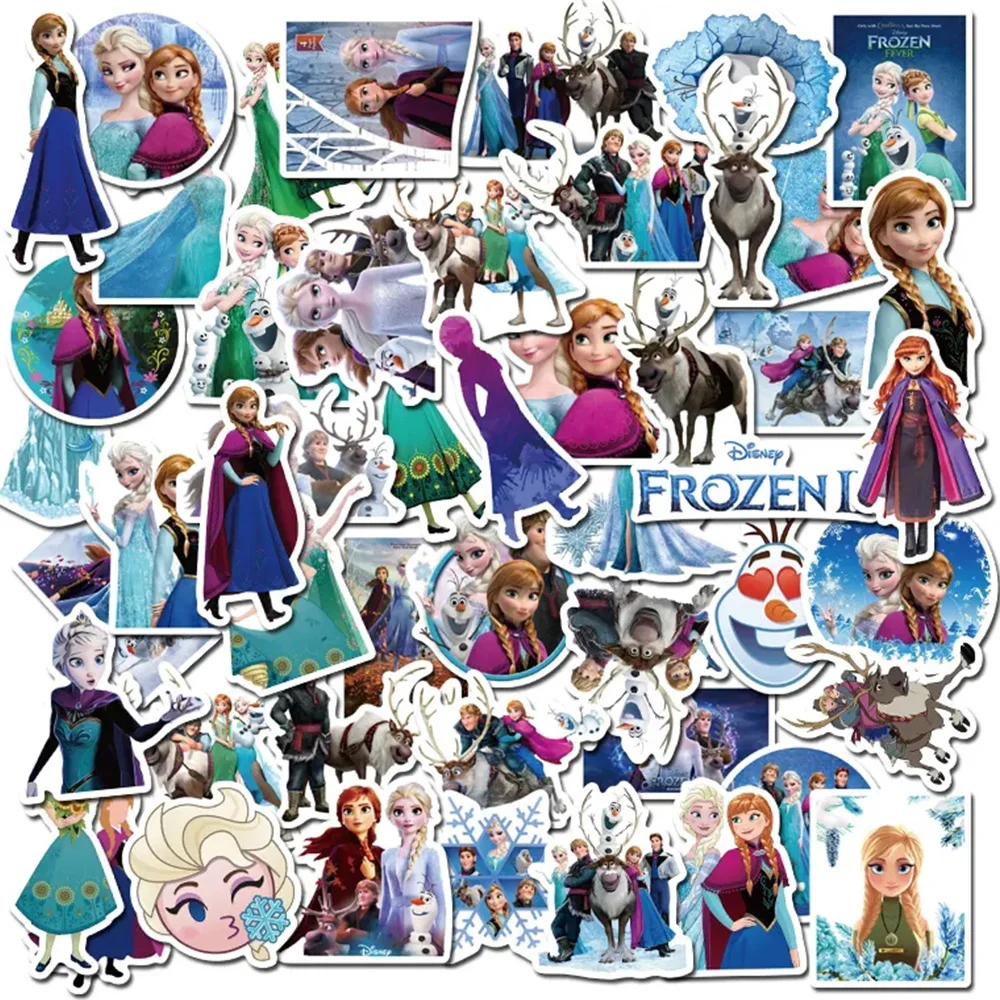 10/30/50pcs Disney Cute Anime Frozen Cartoon Stickers Elsa Princess Graffiti Decal Laptop Skateboard Waterproof Sticker Kids Toy