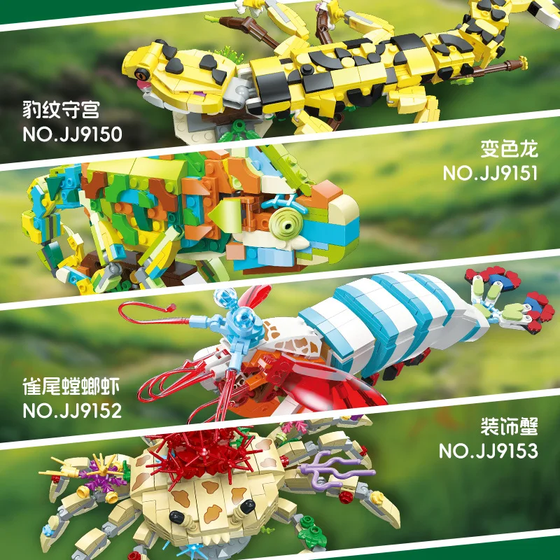 

Biomimetic Animals Gecko/Chameleon/Mantis Shrimp/Crab Bricks MOC Model Building Blocks Toys Home Decorations Gifts