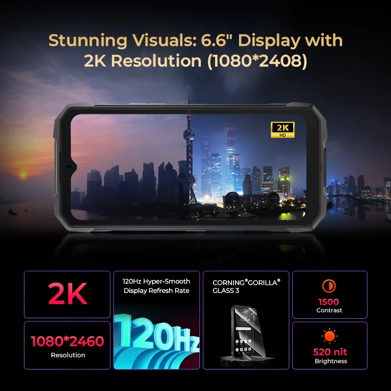 HOTWAV Hyper 7 5G هاتف متين 10800mAh 6.6 ''FHD + 2K عرض الهاتف المحمول 280LM 64MP الهاتف الذكي 8GB 256GB أندرويد 14 الهاتف المحمول